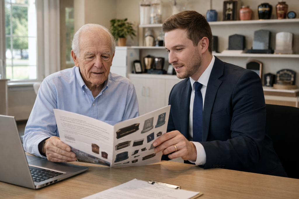 Funeral planning consultation in office