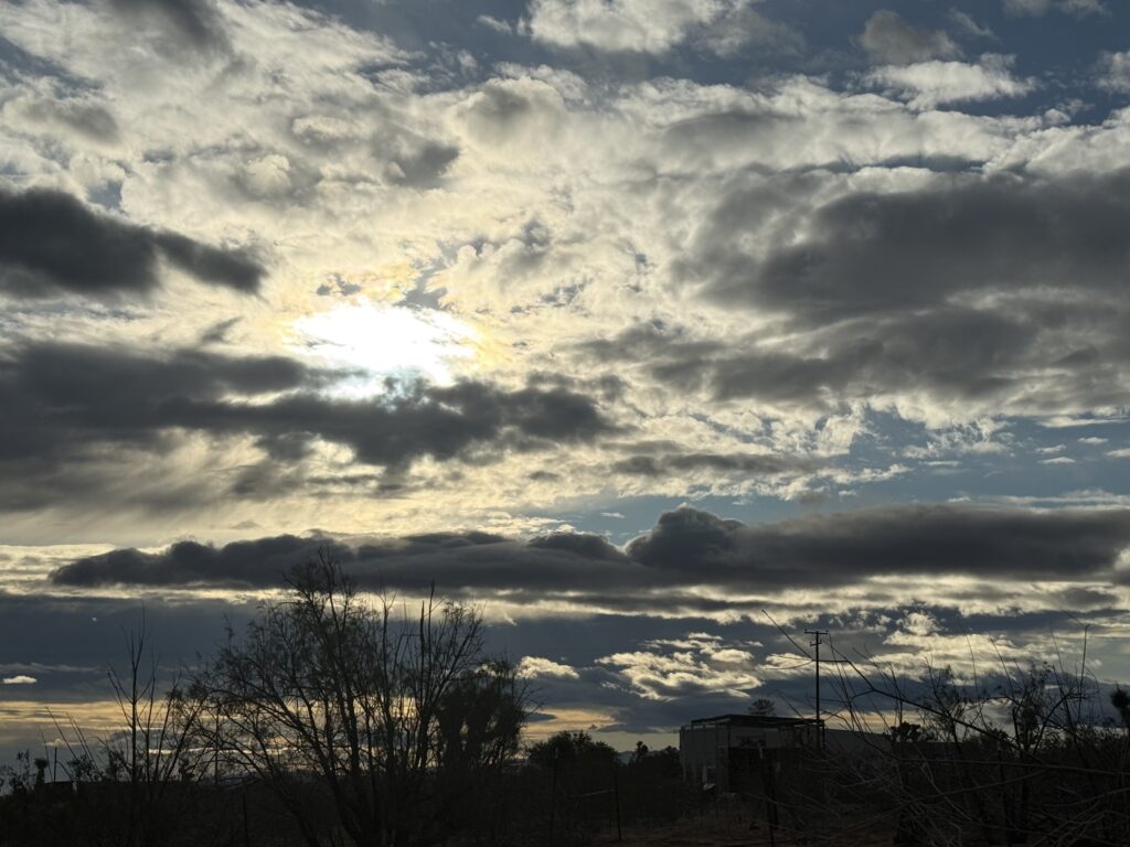 Dramatic cloudy desert sunrise