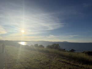 Peaceful sunrise over misty hills