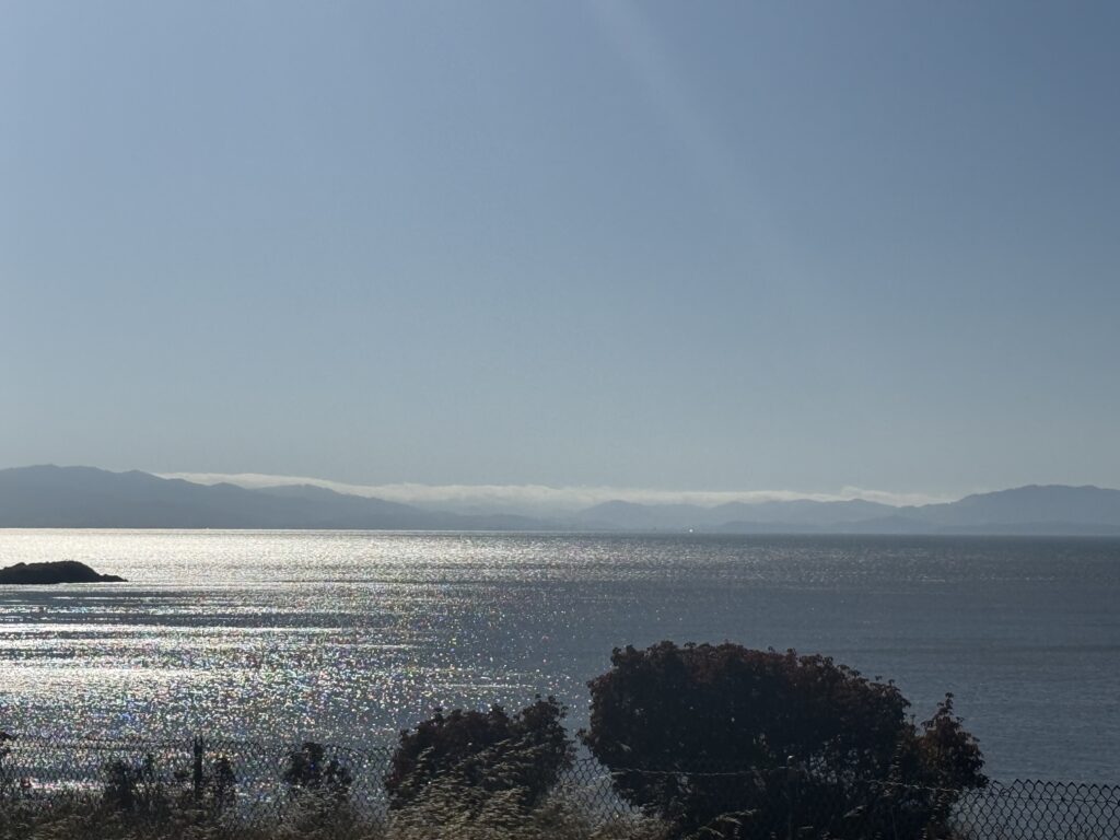A calm lake beneath a clear blue sky